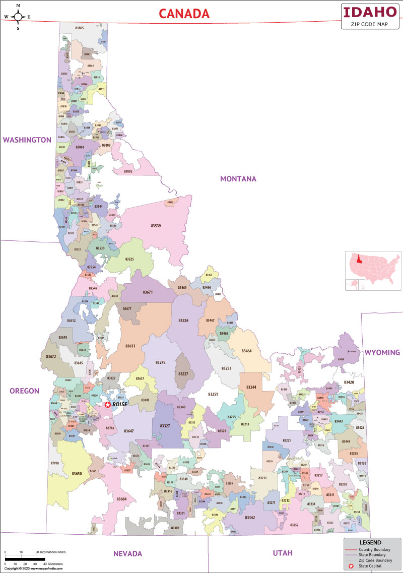 Idaho zip code map