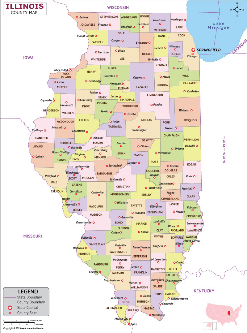 Illinois map showing state counties