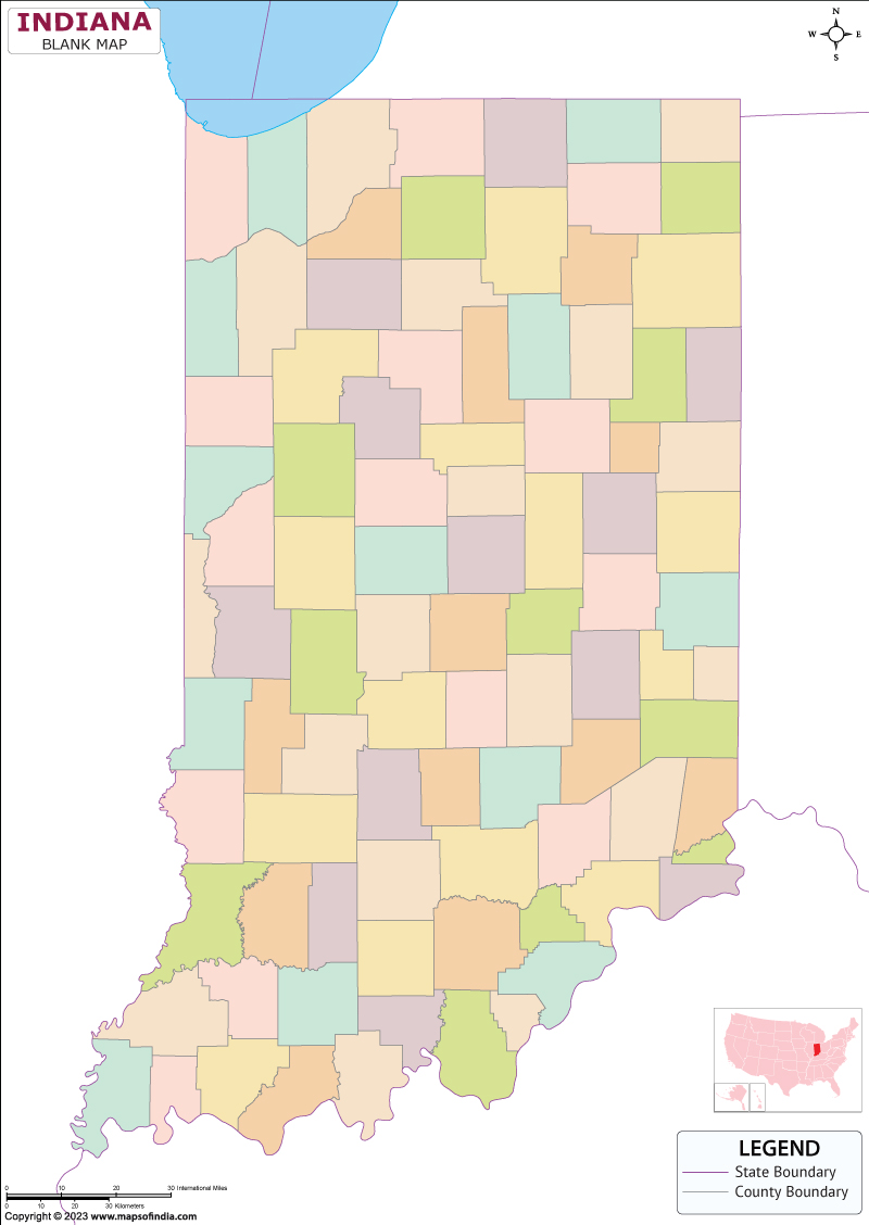 Blank Outline Map of Indiana