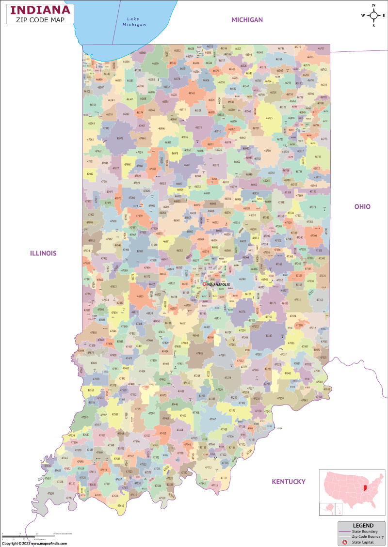 Indiana zip code map