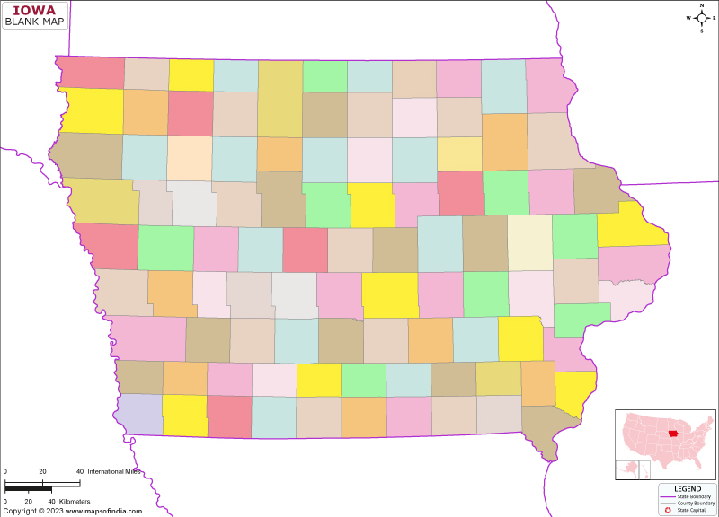 Blank Outline Map of Iowa