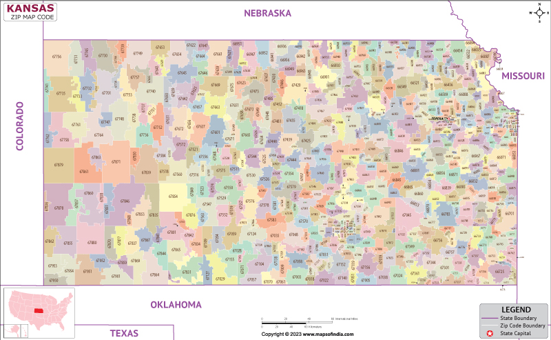 Kansas zip code map