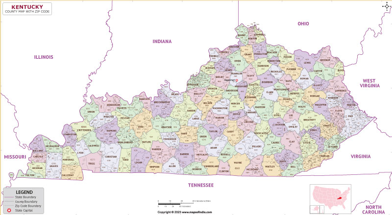 kentucky county-wise zip code map