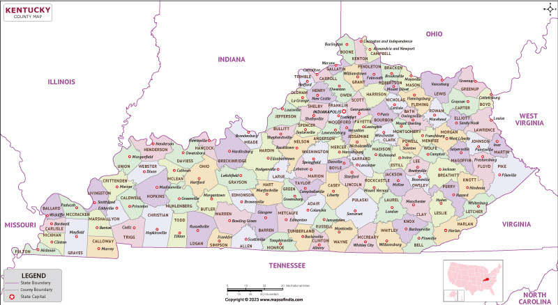 Kentucky map showing state counties