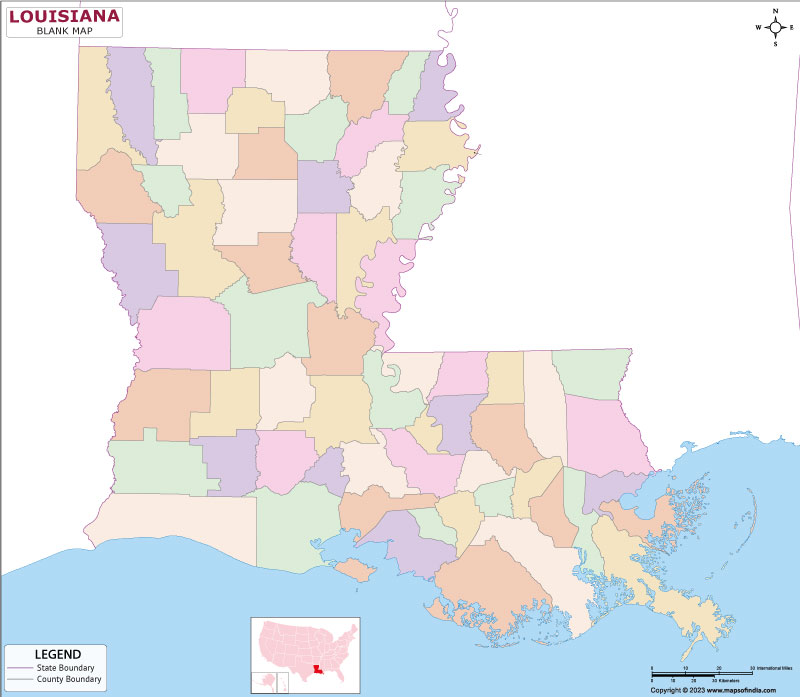 Blank Outline Map of Louisiana