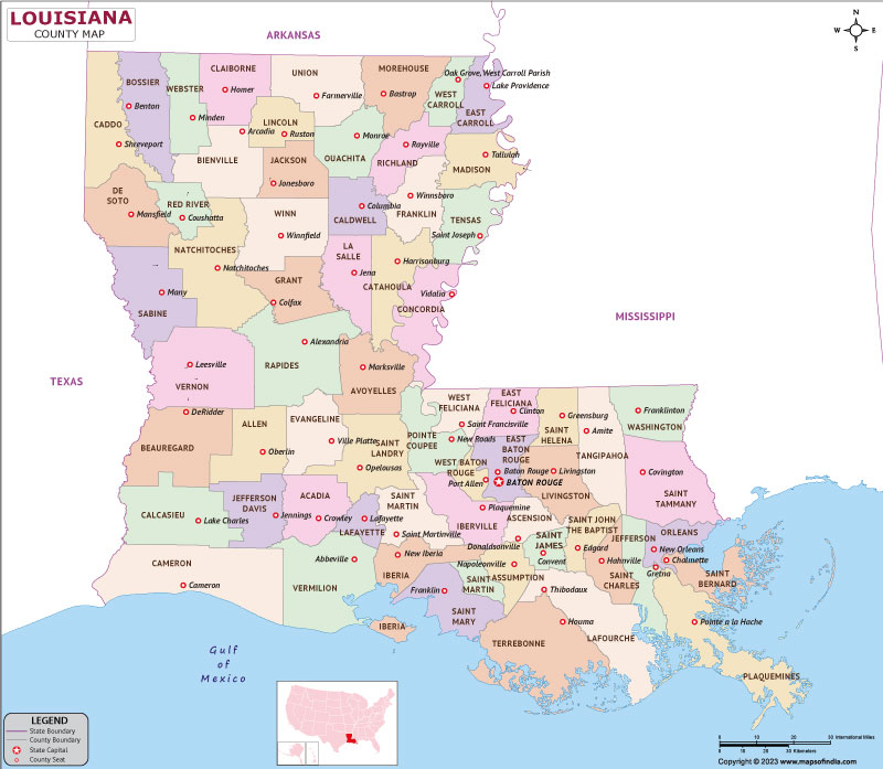 Louisiana Map  Map of Louisiana State With County