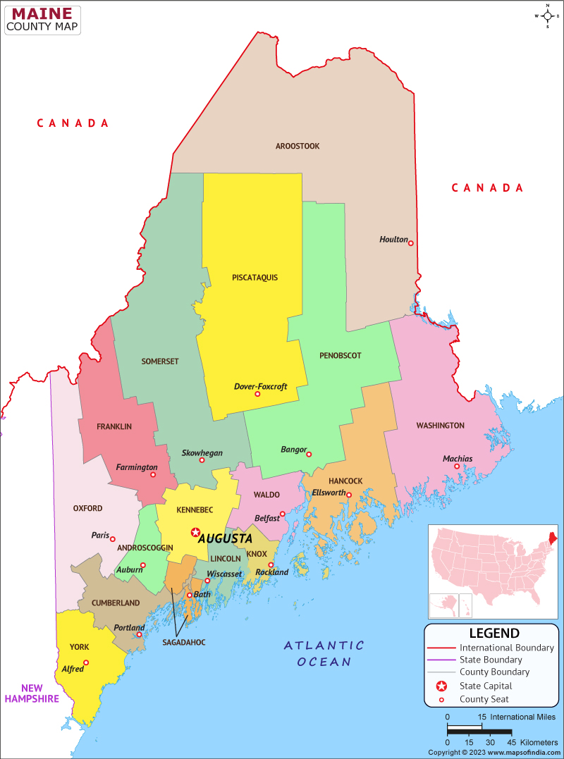 Maine map showing state counties