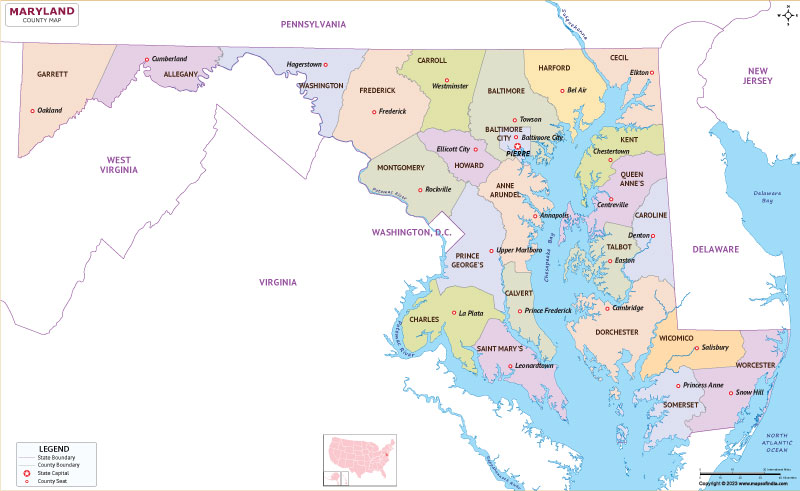 Maryland map showing state counties