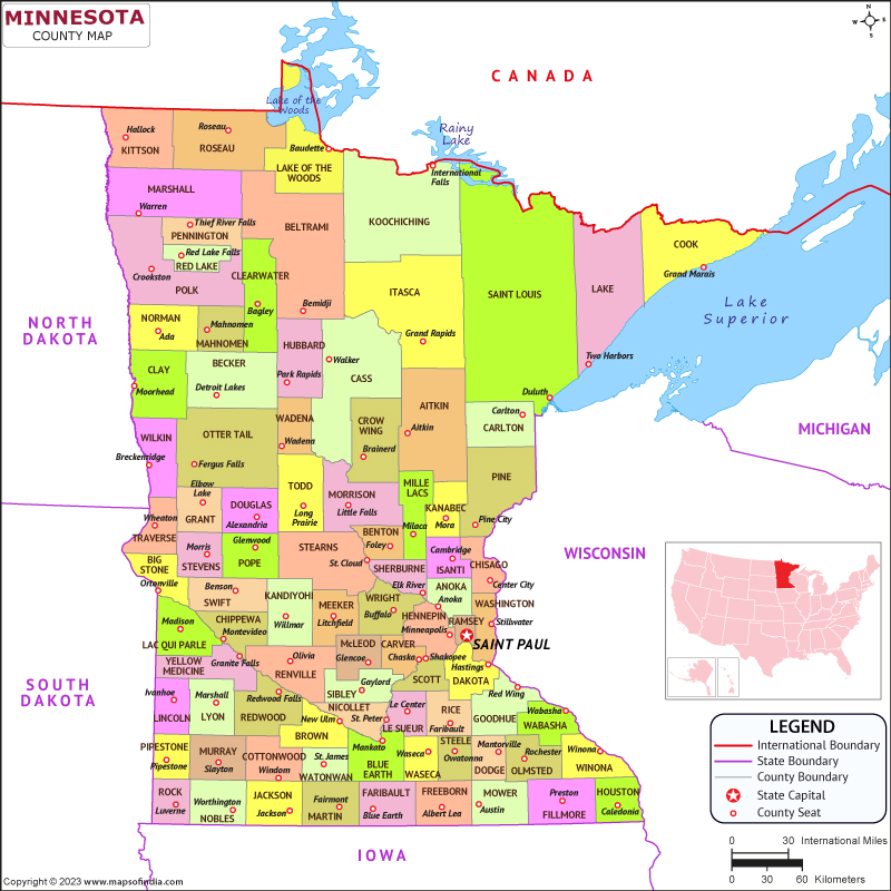 Minnesota map showing state counties
