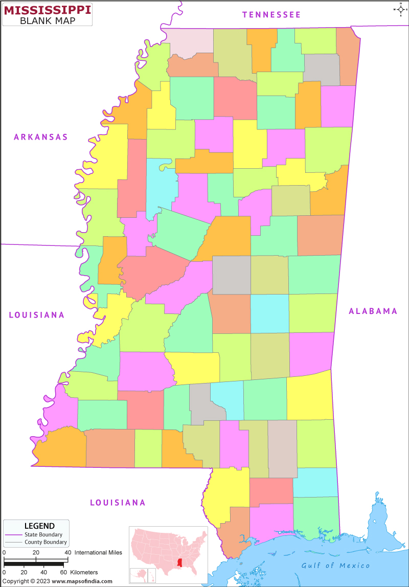 Blank Outline Map of Mississippi