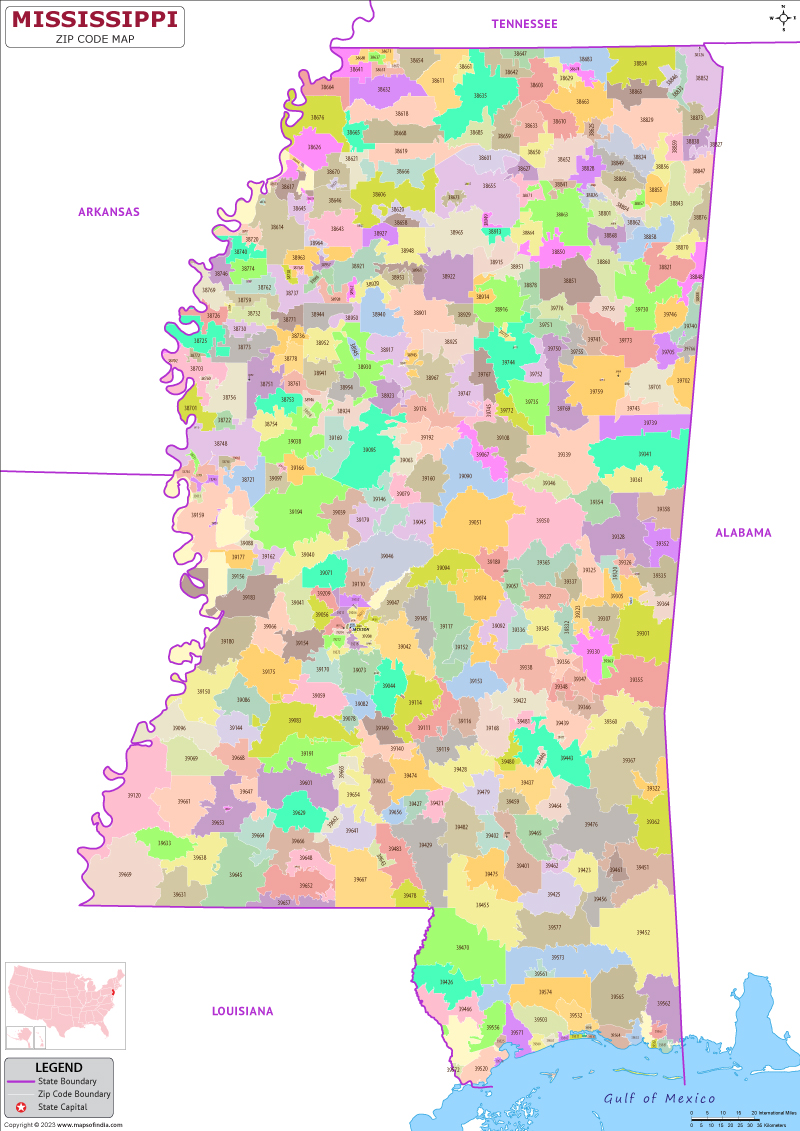 Mississippi zip code map