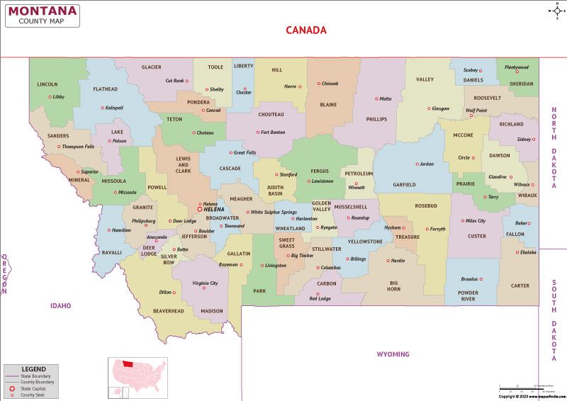 Montana map showing state counties