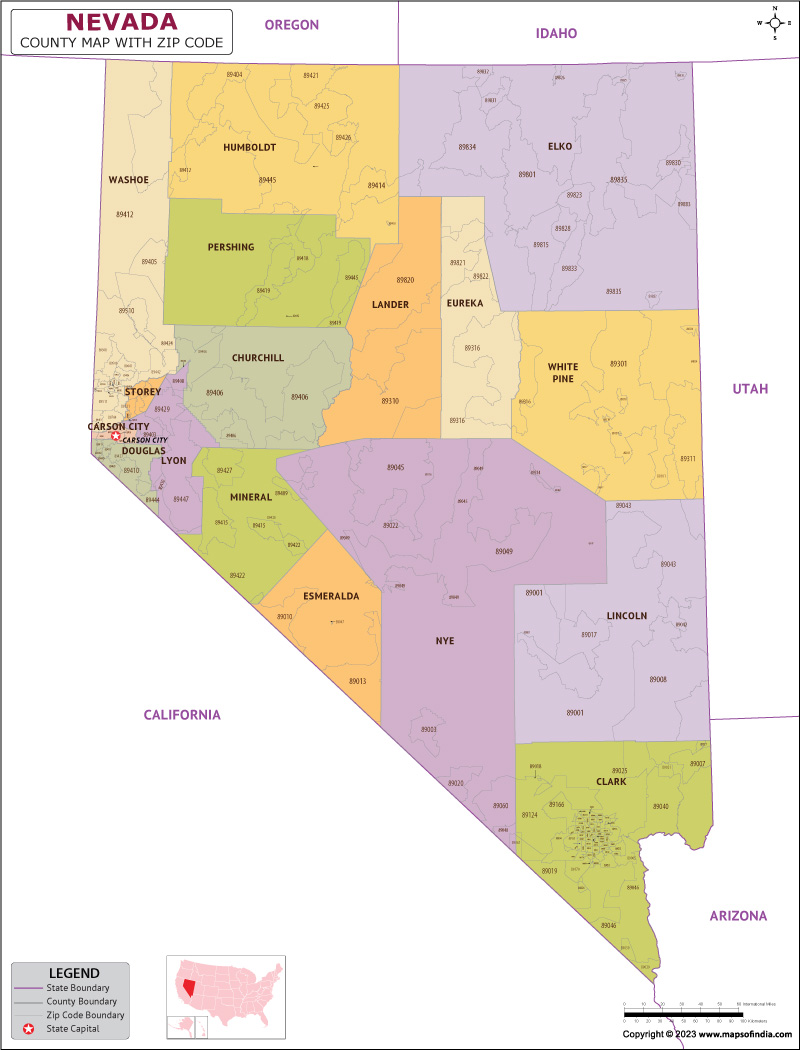 Nevada county-wise zip code map