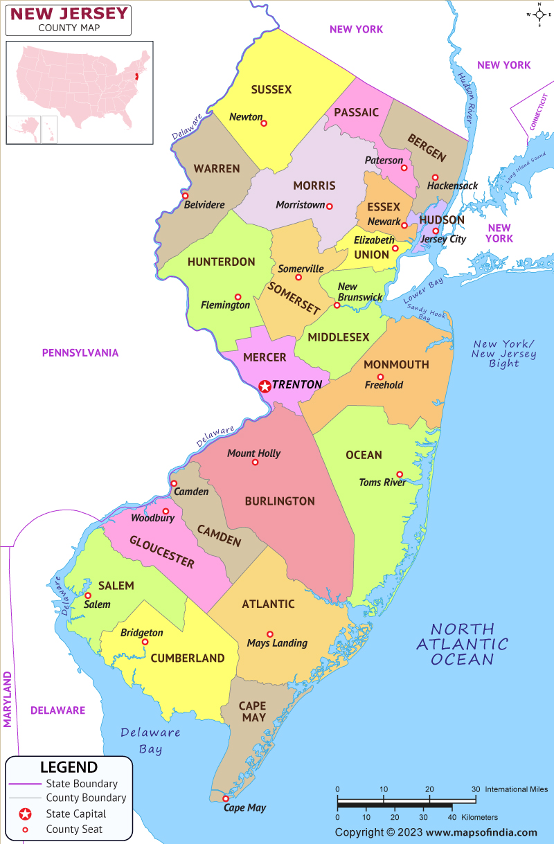 New Jersey map showing state counties