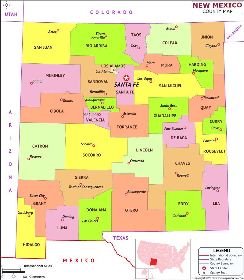 New Mexico map showing state counties