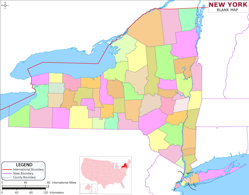 Blank Outline Map of New York