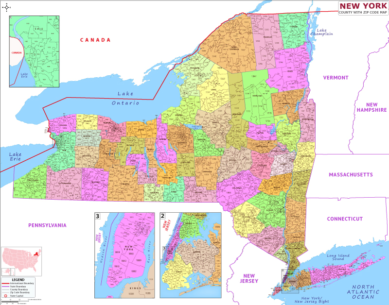 New York county-wise zip code map