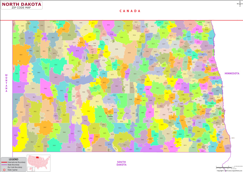 North Dakota zip code map