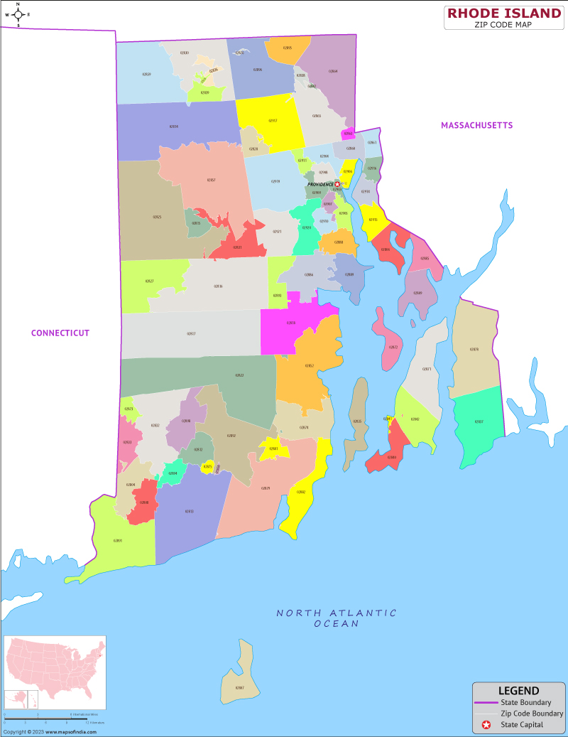 Rhode Island zip code map