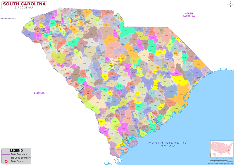 South Carolina zip code map