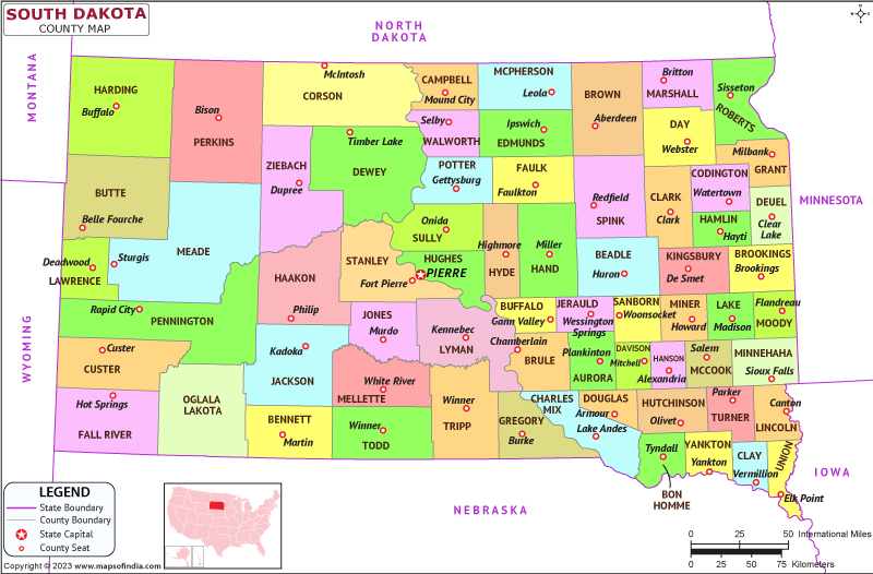 South Dakota Map Map of South Dakota (IA) State With County