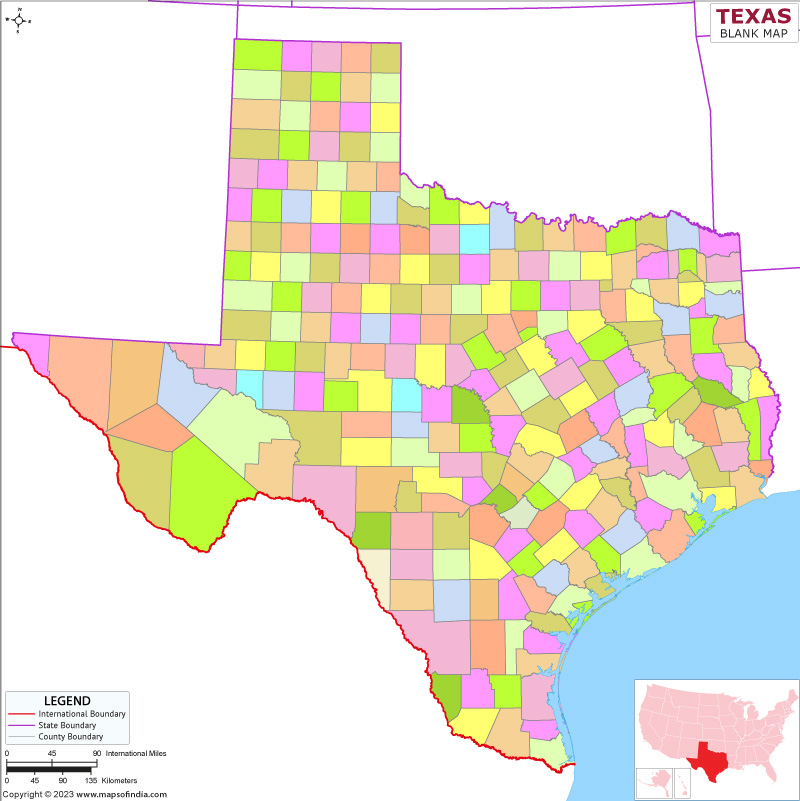 Blank Outline Map of Texas