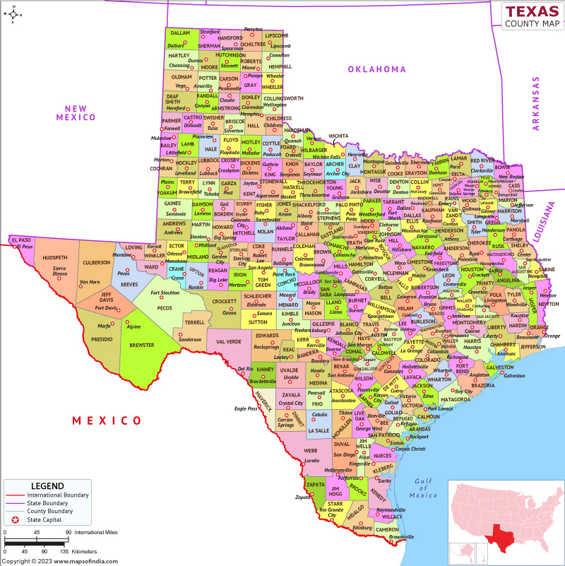 Texas map showing state counties