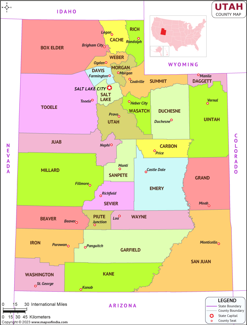 Utah Map | Map of Utah (UT) State With County