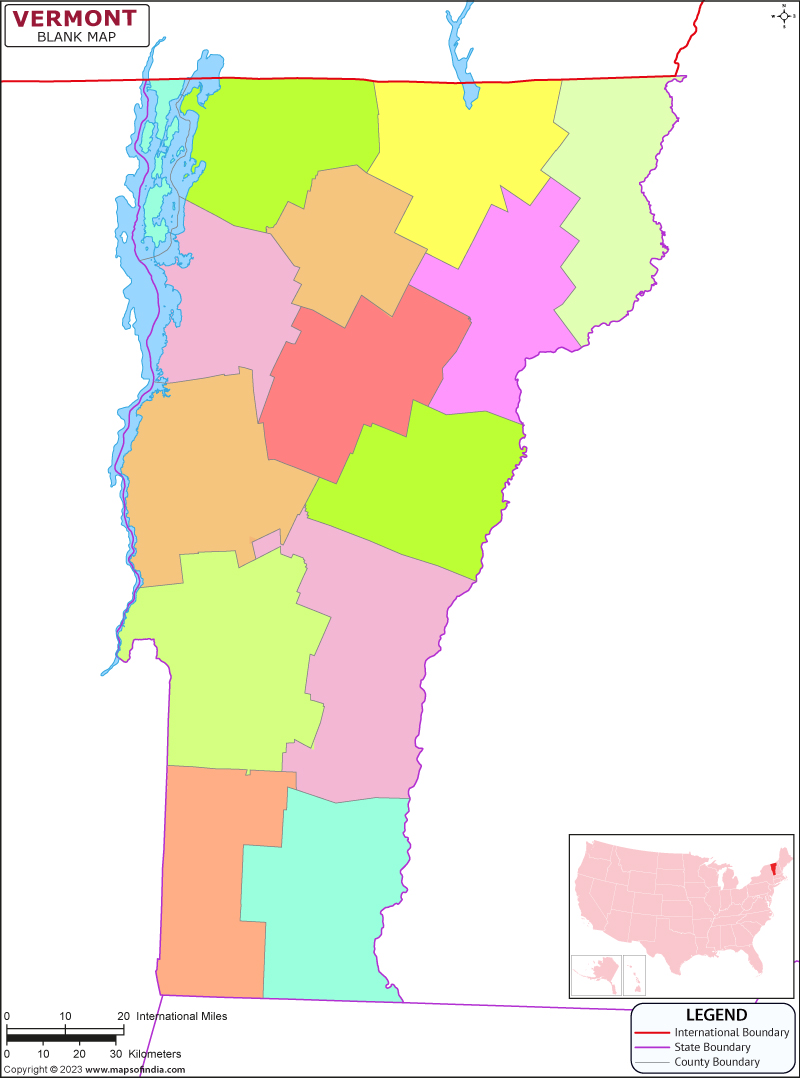 Blank Outline Map of Vermont
