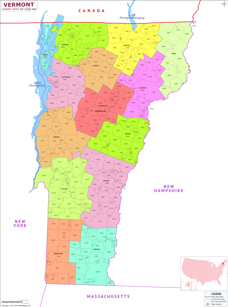 Vermont zip code map