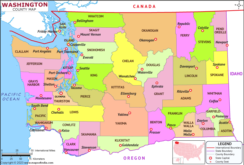 Washington map showing state counties