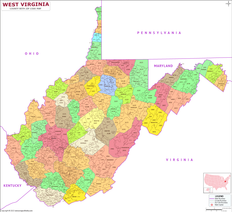 West Virgina zip code map