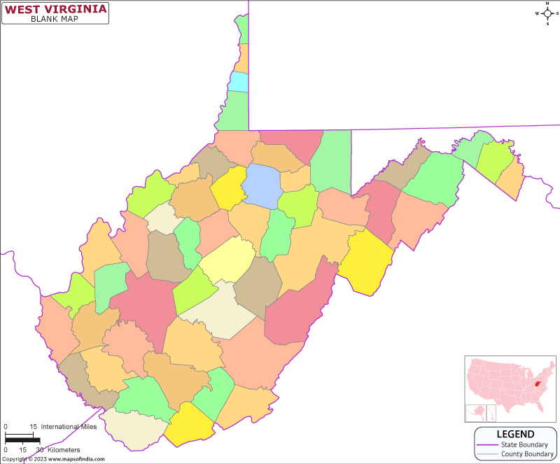 Blank Outline Map of West Virginia