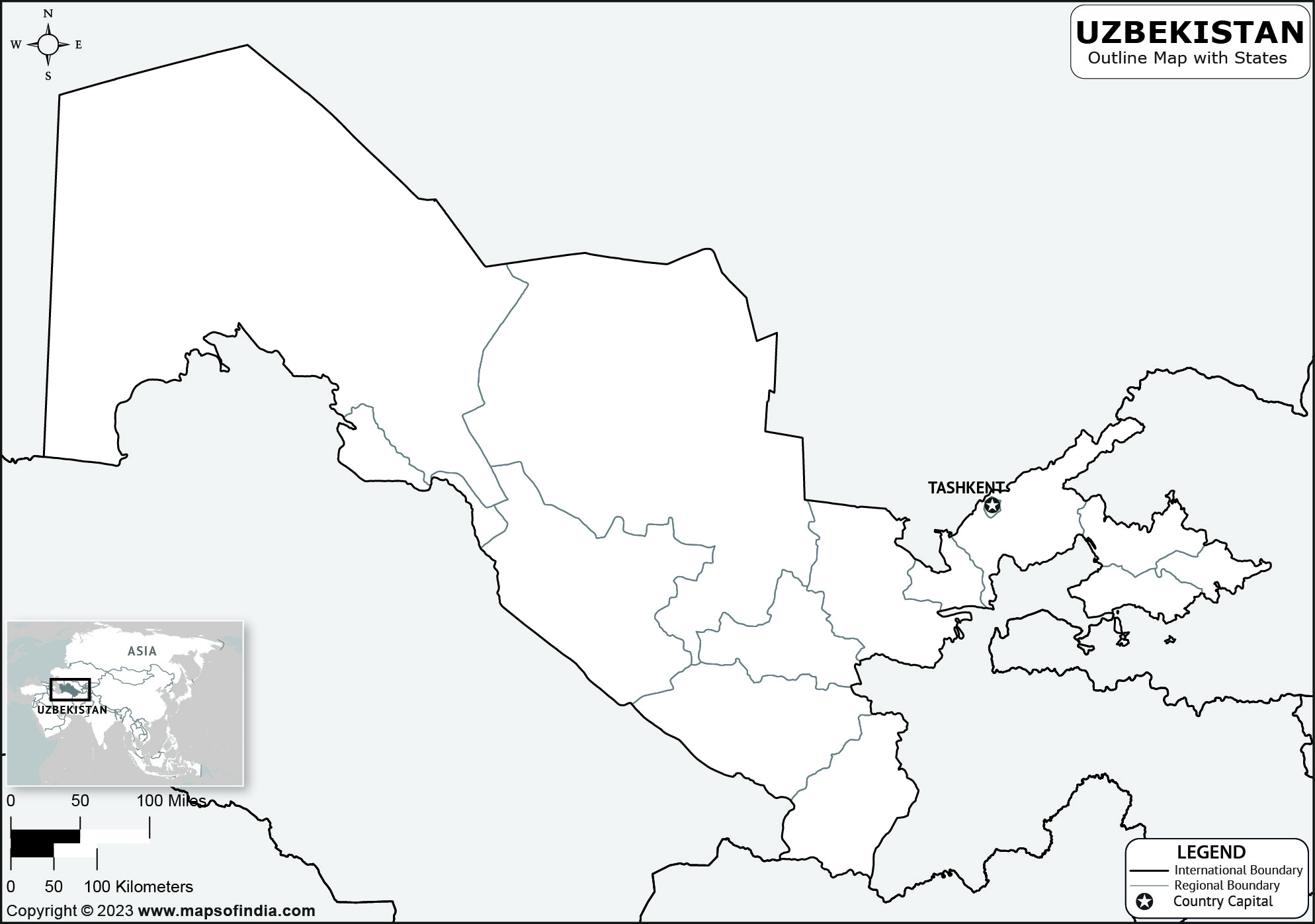 Uzbekistan Blank Outline Map