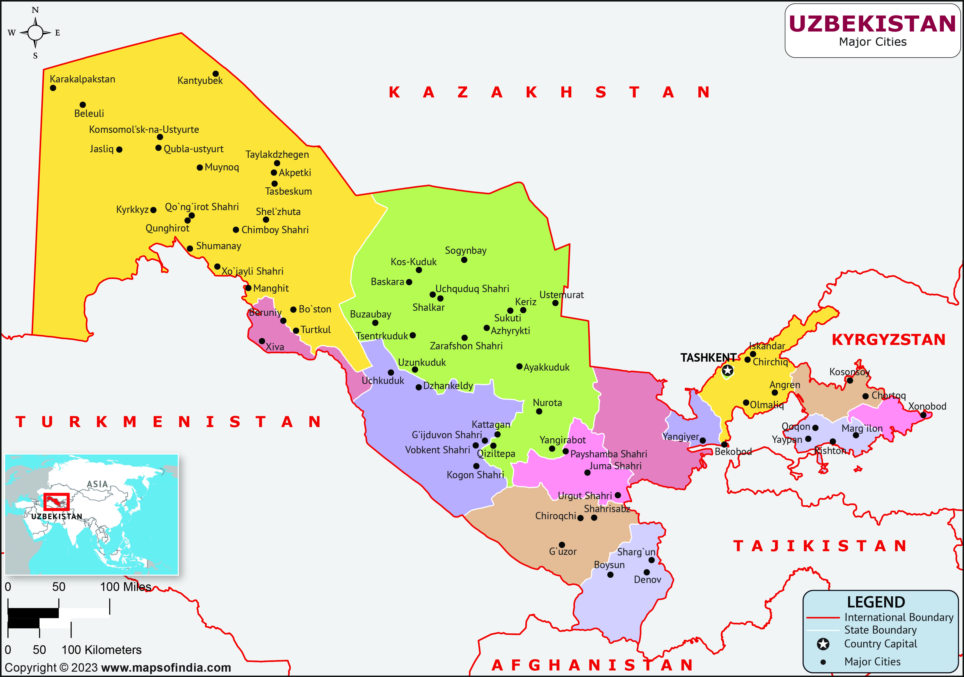 Uzbekistan Major Cities Map