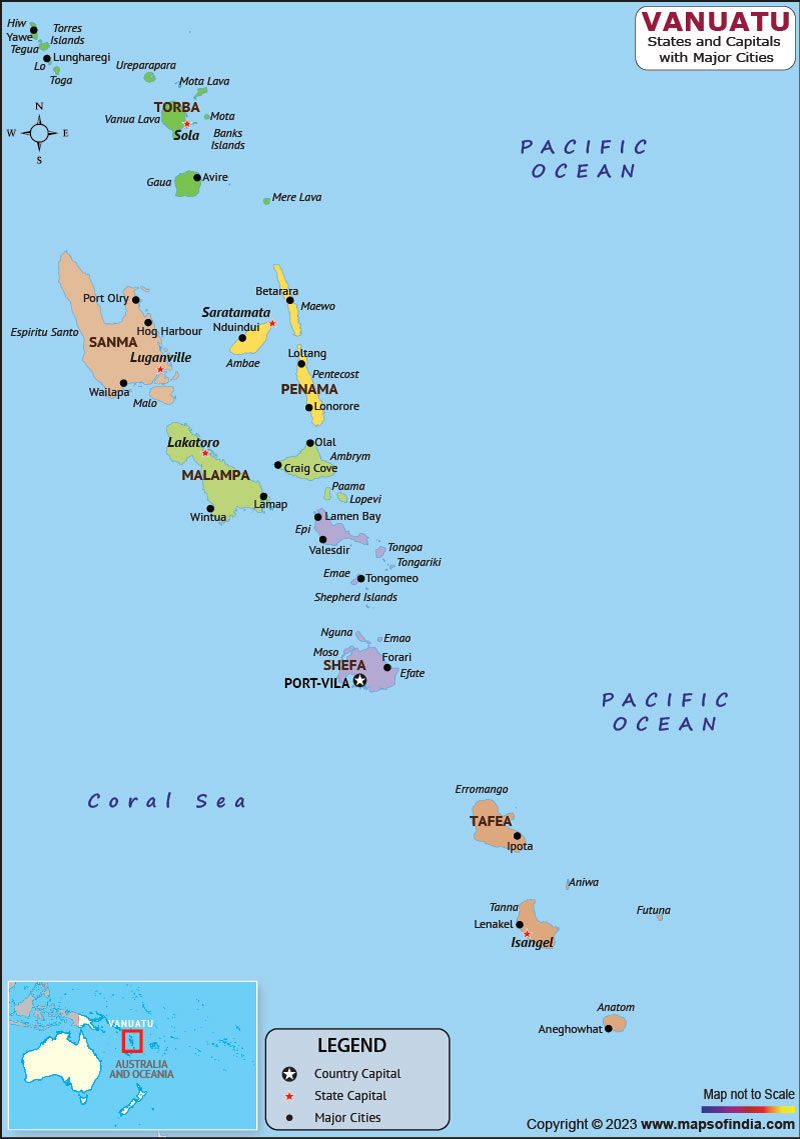 Vanuatu Provinces and Capital Map
