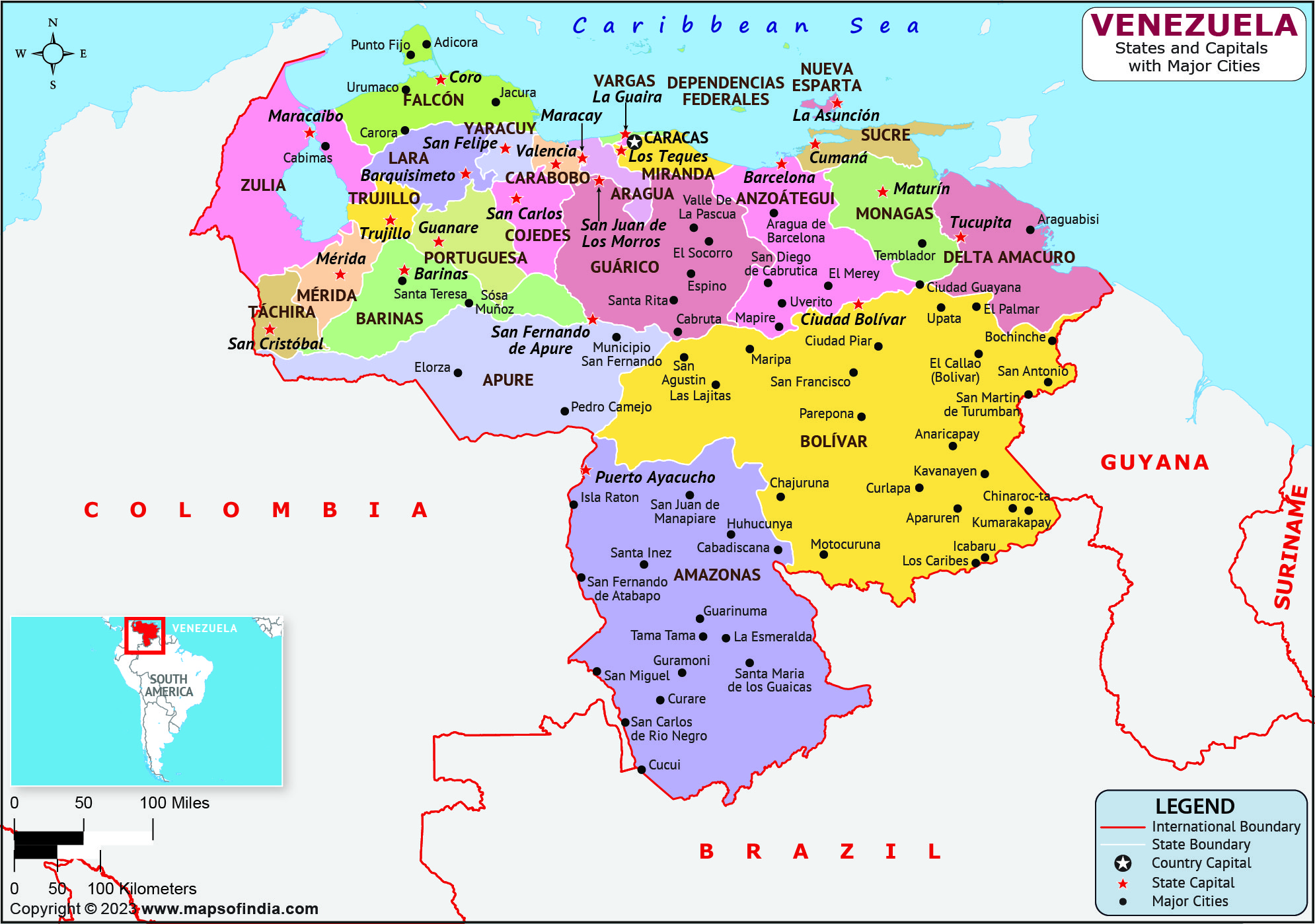 Venezuela States and Capital Map