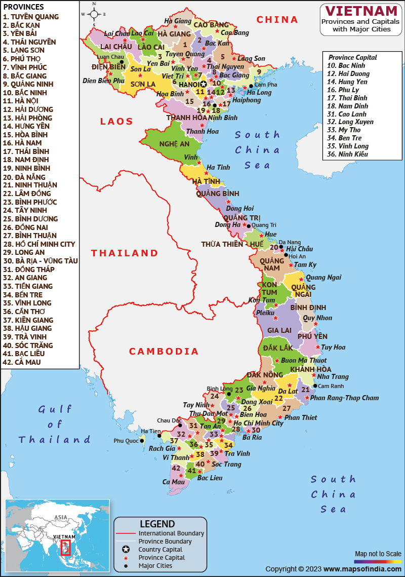 Vietnam provinces and Capital Map