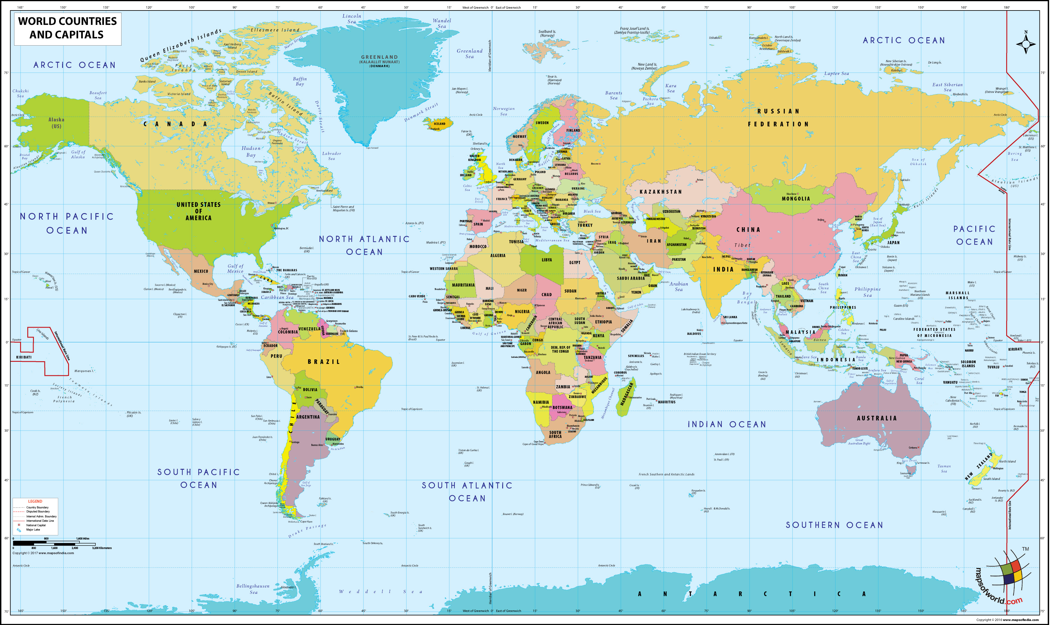 World Countries and Capitals Map