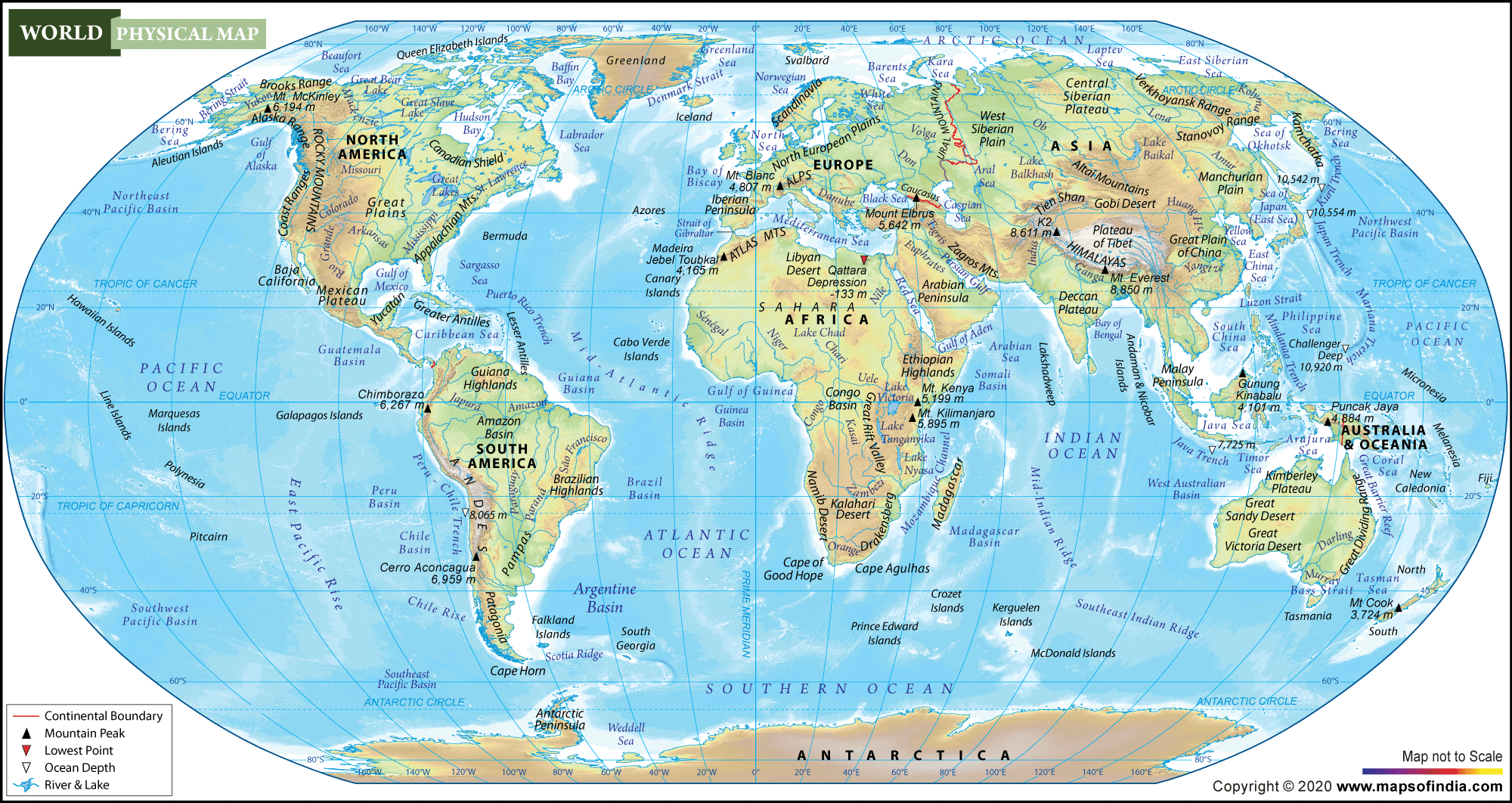 Large Physical World Map