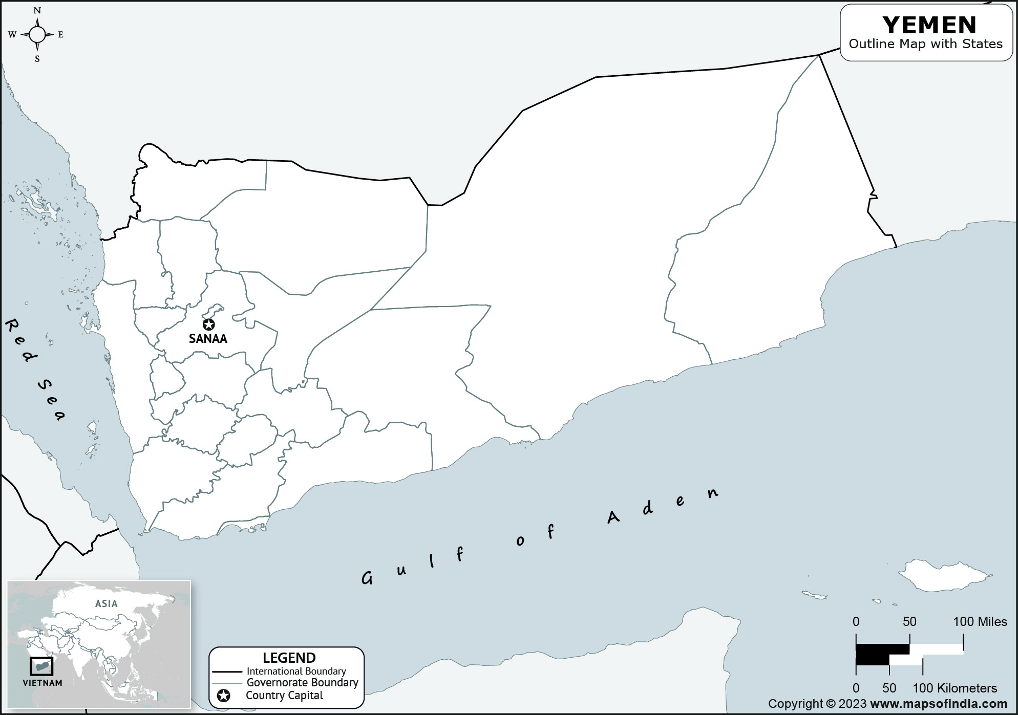 Yemen Blank Outline Map