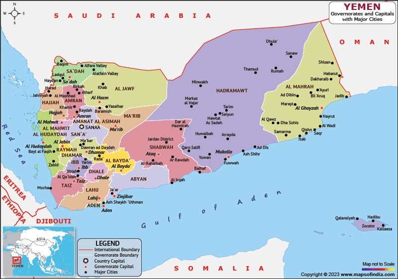 Yemen Governorates and Capital Map