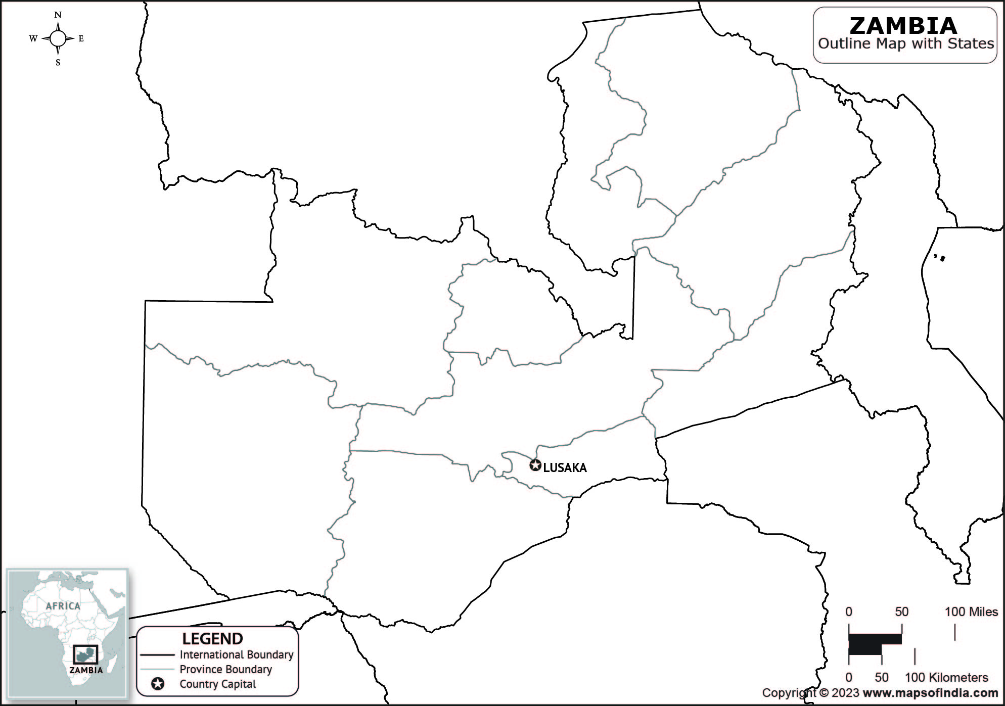 Zambia Blank Outline Map