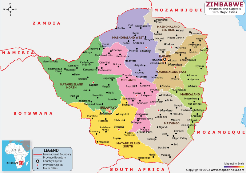 Zimbabwe Provinces and Capital Map