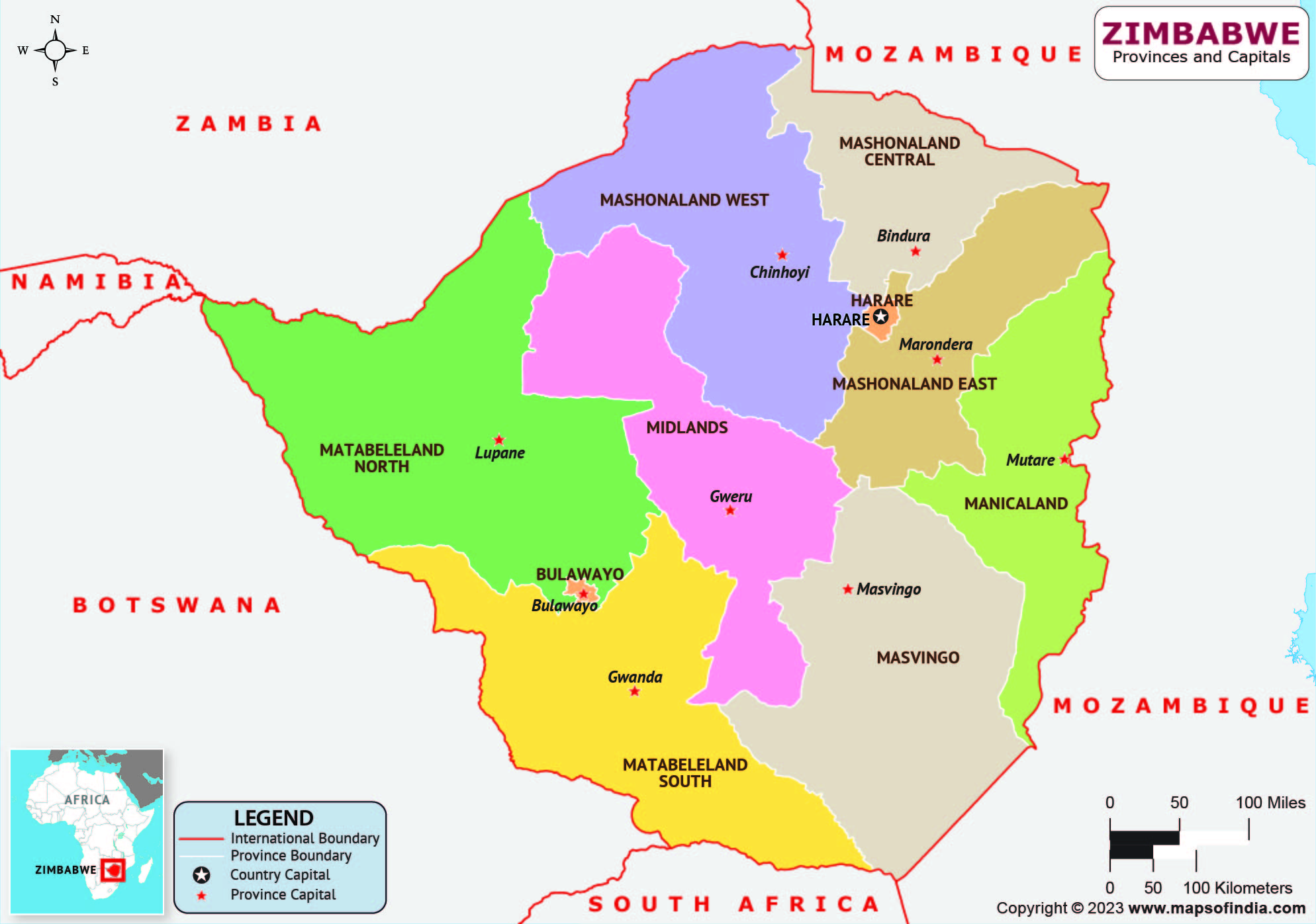 Zimbabwe Provinces And Capitals List And Map List Of Provinces And 