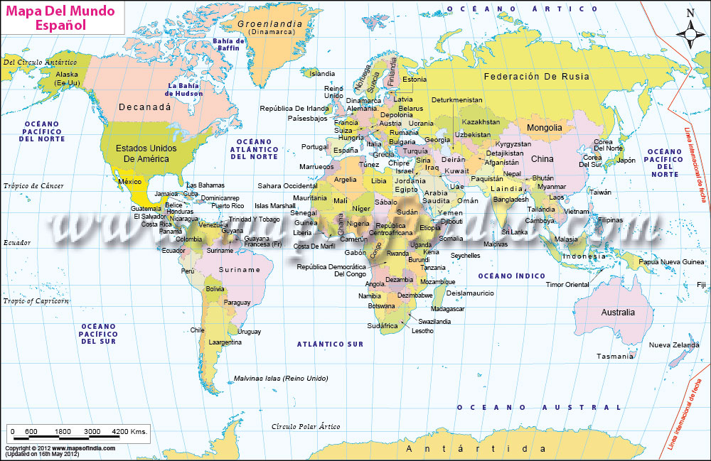 World Map In Spanish Mapa Del Mundo Espanol