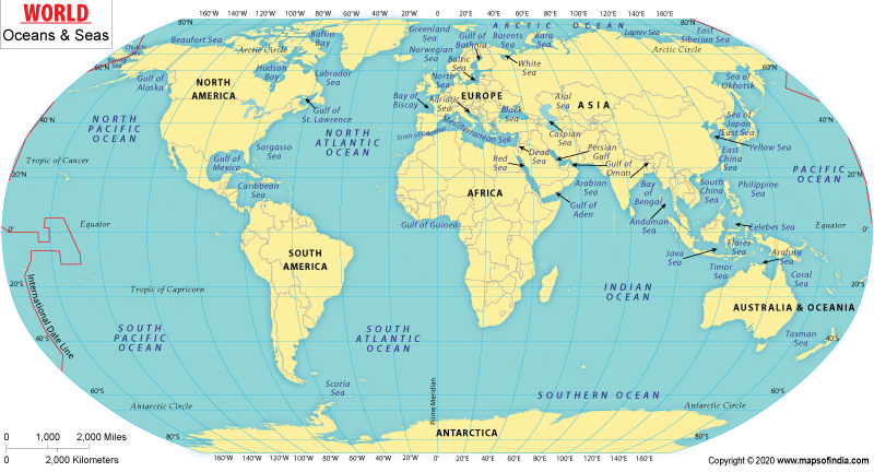 map of the world labeled World Oceans Map