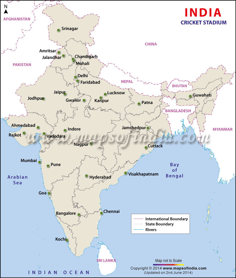 Location Map of Cricket Stadiums in India