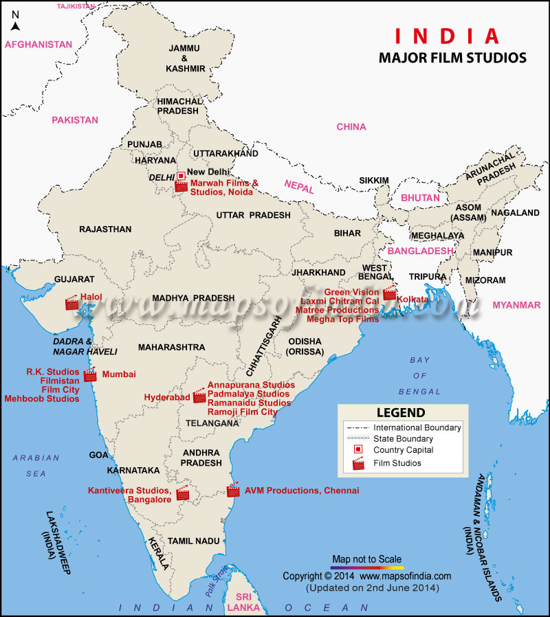 Map of Cinema Production Centers in India