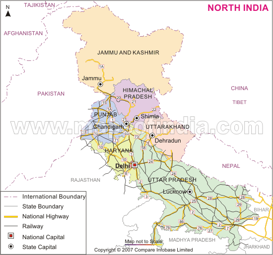 political map northern mountains of india Northern India Map political map northern mountains of india